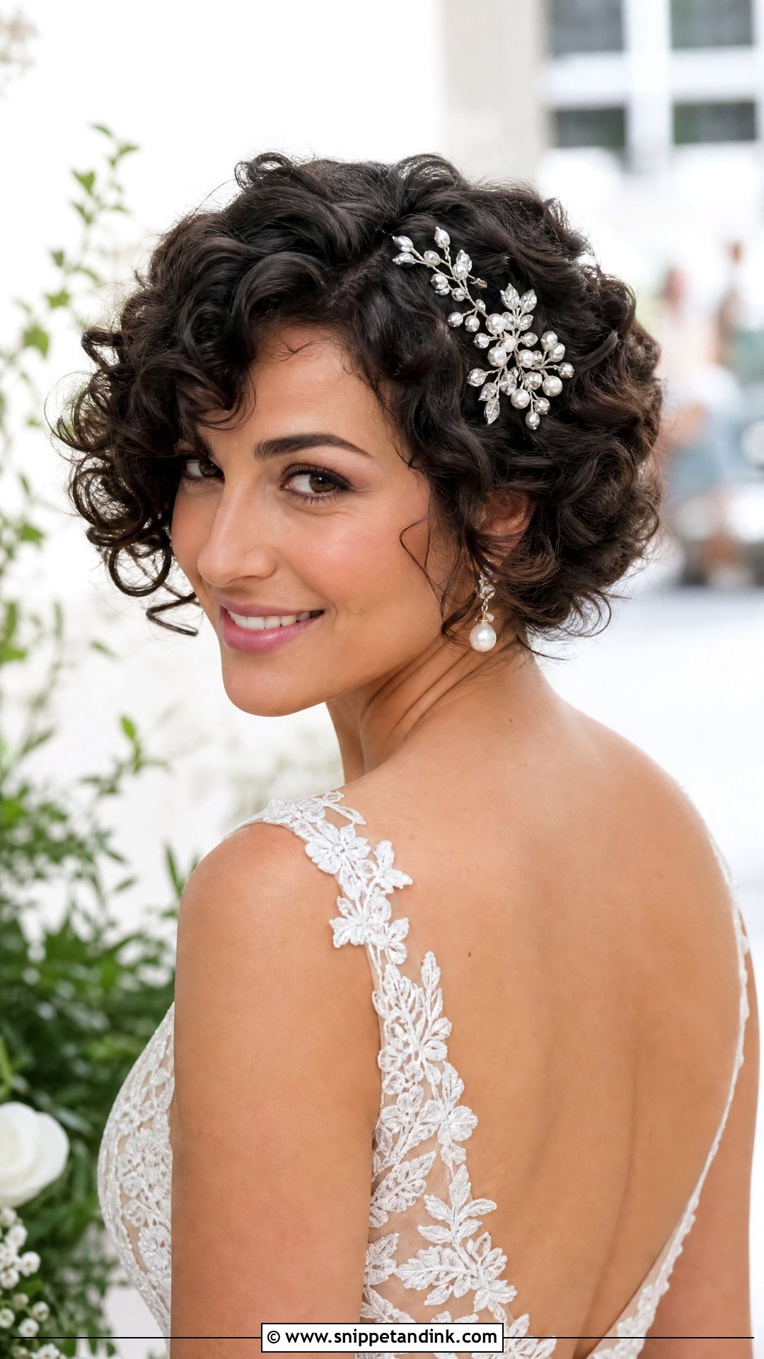 Short Curly Hair With Bridal Comb Wedding - Snippet and Ink - 15 Curls for Short Hair Wedding