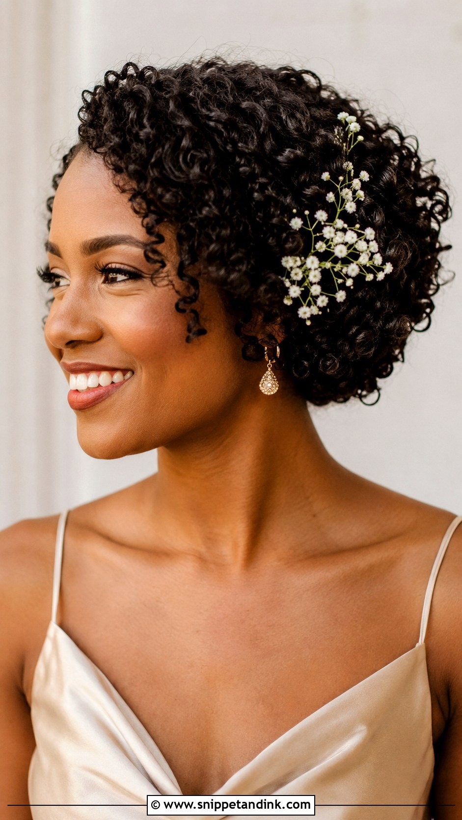 Short Curly Hair With Floral Accents - Snippet and Ink - 20 Wedding Guest Hair Curly Ideas