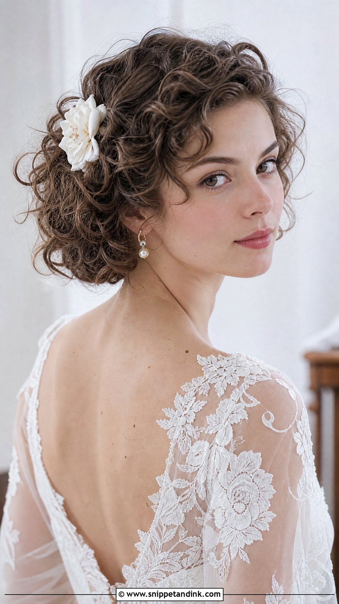 Short Curly Hair With Flower Clip Wedding - Snippet and Ink - 15 Curls for Short Hair Wedding