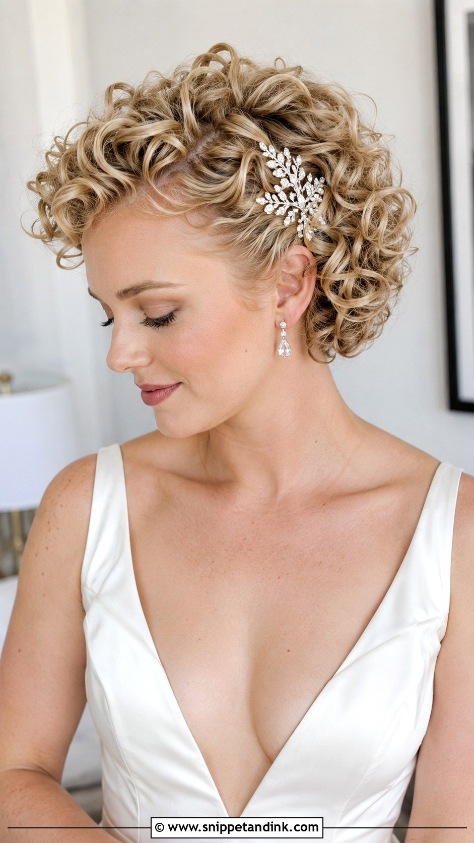 Short Curly Hair With Hair Comb - Snippet and Ink - 25 Short Curly Bridal Hair Ideas