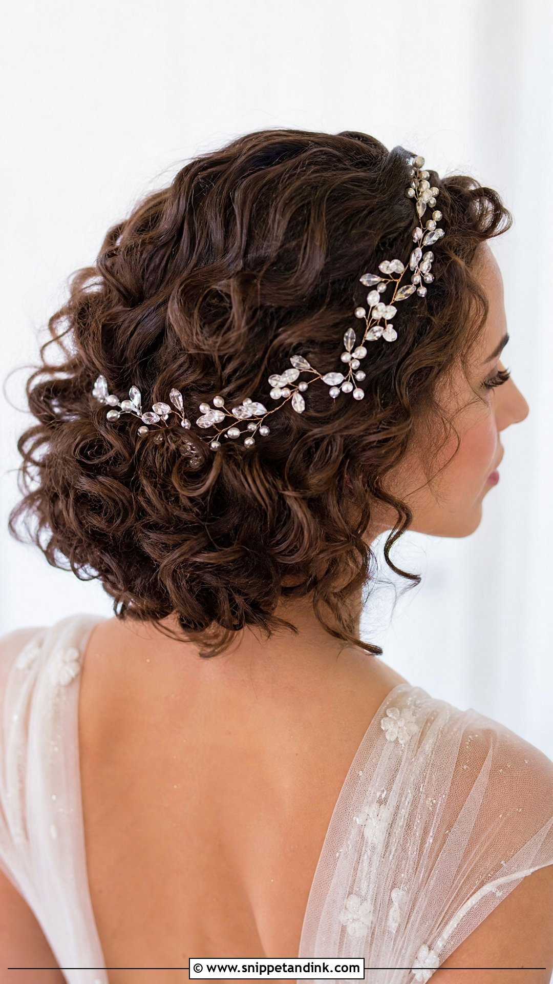 Short Curly Hair With Hair Vine - Snippet and Ink - 15 Curly Short Hair Wedding Styles