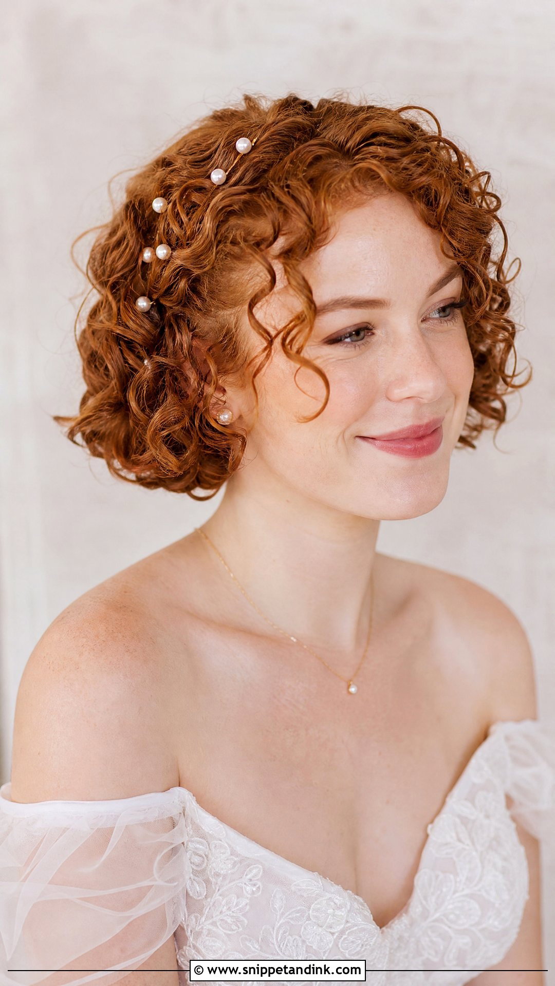 Short Curly Hair With Pearl Pins For Wedding - Snippet and Ink - 20 Short Curly Hair for Wedding Ideas