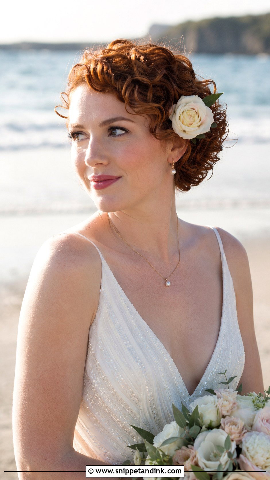 Short Curly Hair With Side Flower - Snippet and Ink - 20 Short Curly Wedding Hairstyles