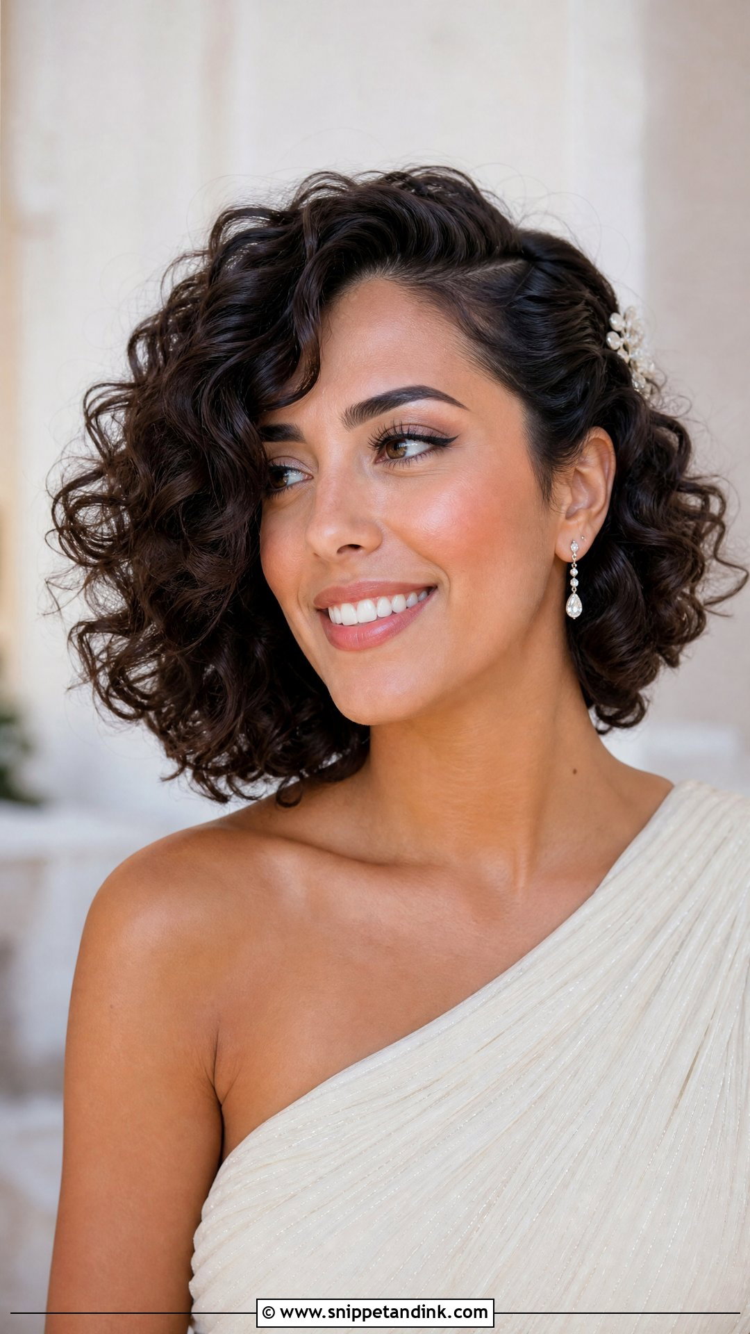 Short Curly Hair With Side Part For Wedding - Snippet and Ink - 20 Short Curly Hair for Wedding Ideas