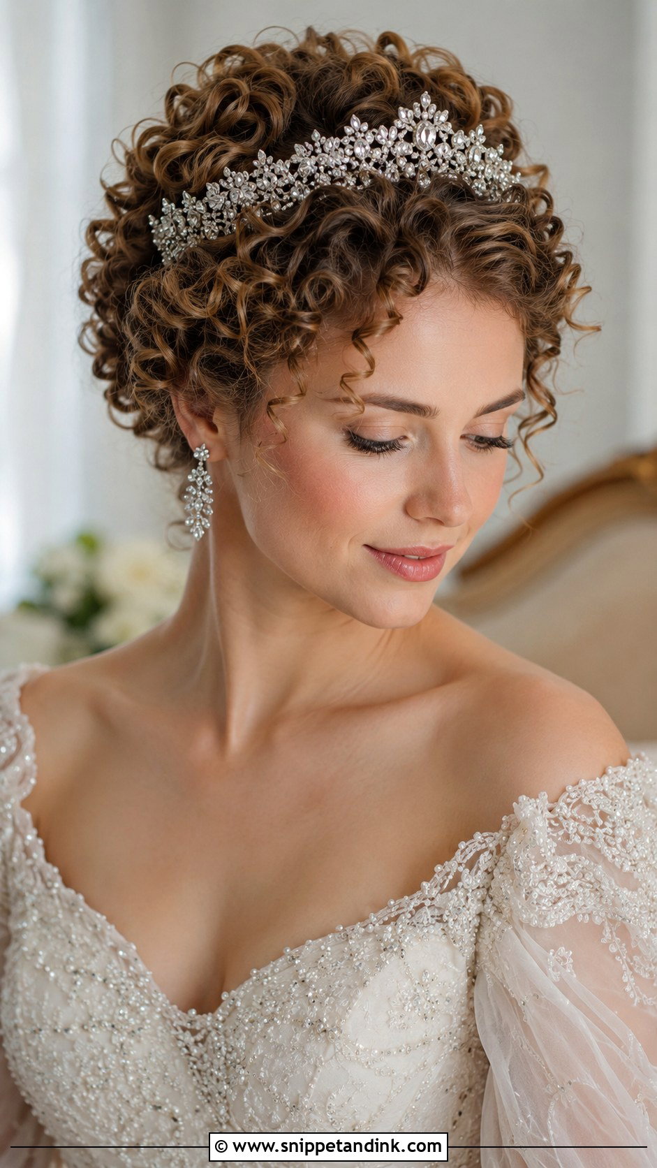 Short Curly Hair With Tiara - Snippet and Ink - 25 Short Curly Bridal Hair Ideas