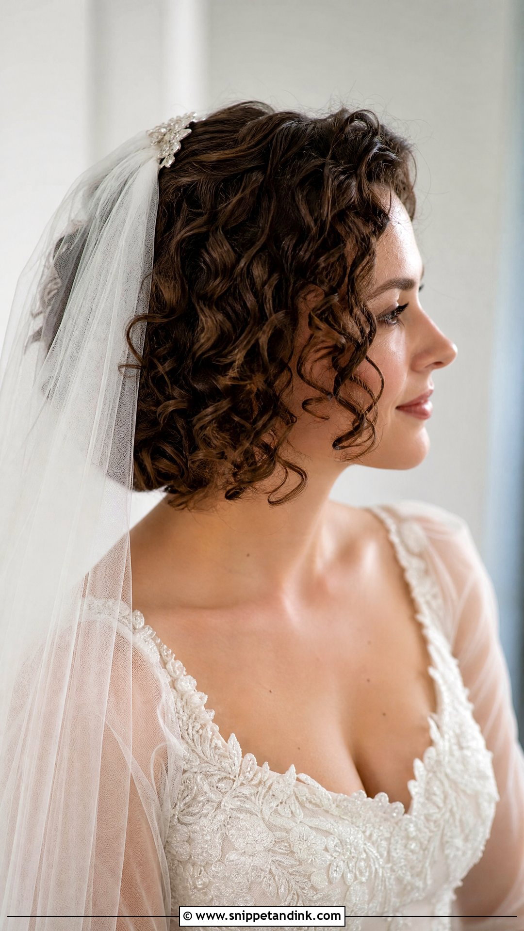 Short Curly Hair With Veil For Wedding - Snippet and Ink - 20 Short Curly Hair for Wedding Ideas