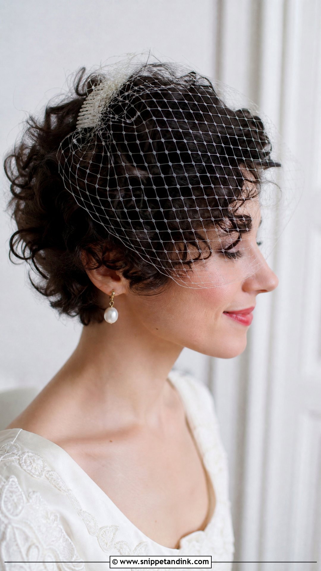 Short Curly Hair With Veil - Snippet and Ink - 15 Curly Short Hair Wedding Styles