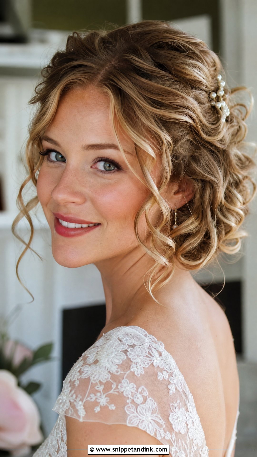 Short Curly Half Up Hair For Wedding - Snippet and Ink - 20 Short Curly Hair for Wedding Ideas