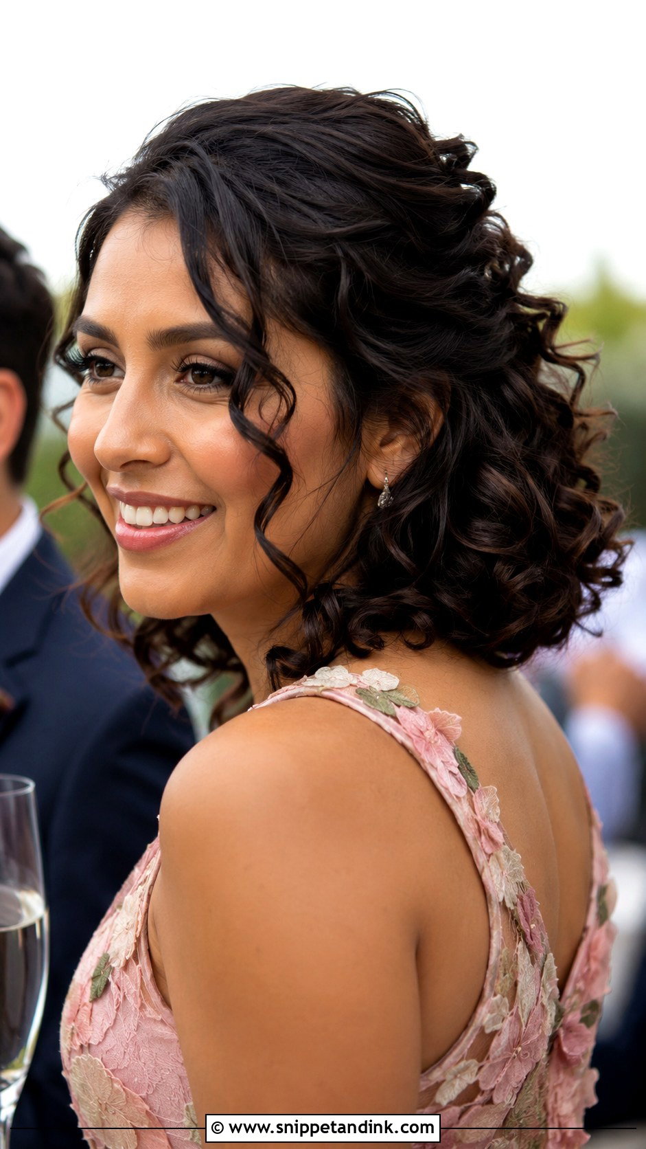 Short Curly Half Up Wedding Guest Hair - Snippet and Ink - 15 Short Curly Hair Wedding Guest Styles