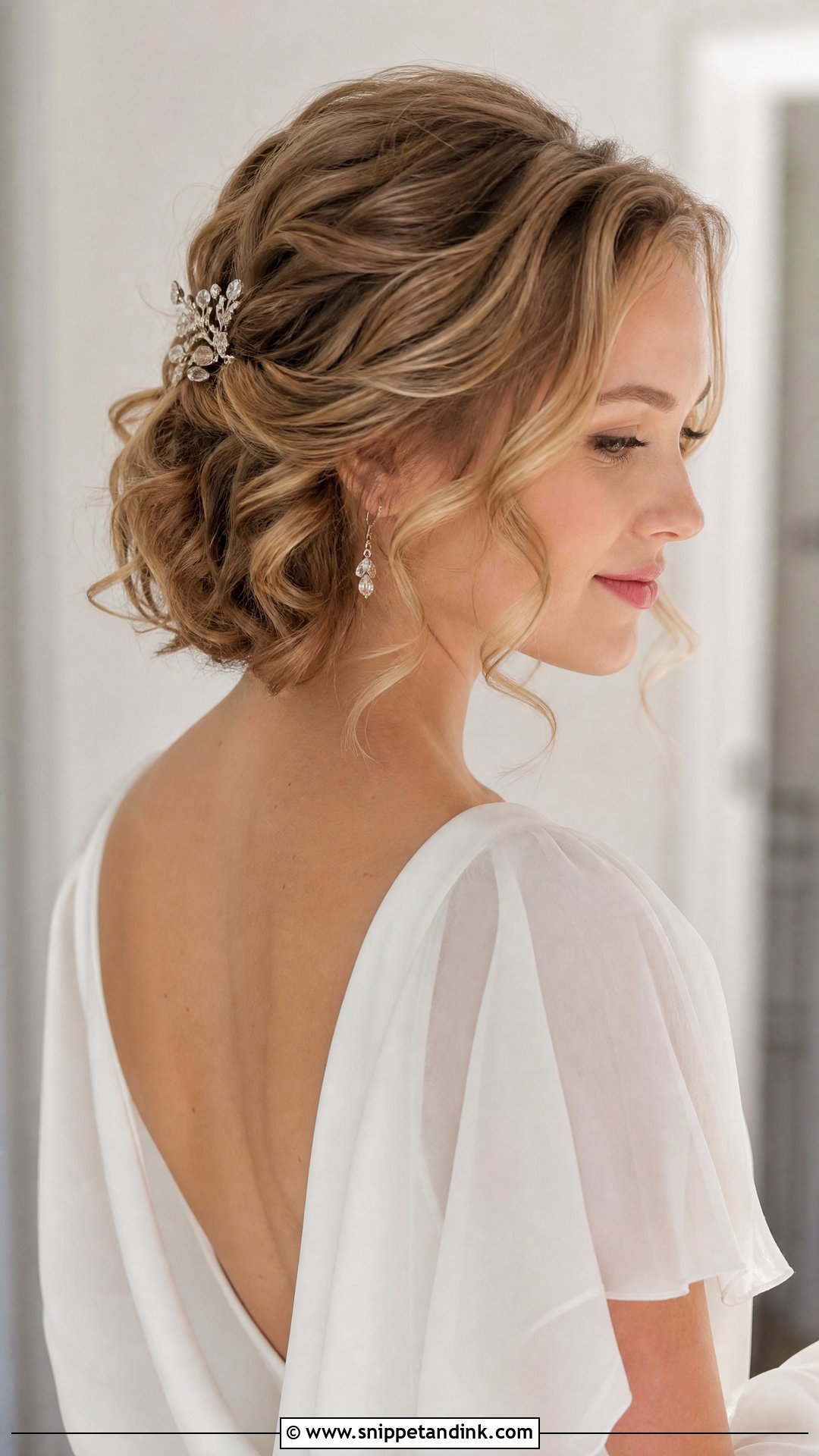 Short Curly Half Up Wedding Hair - Snippet and Ink - 15 Curly Short Hair Wedding Styles