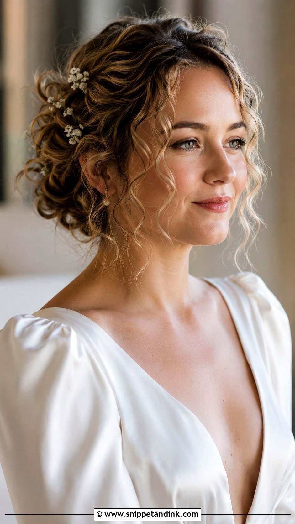 Short Curly Half Up Wedding Hairstyle - Snippet and Ink - 15 Short Wedding Hairstyles for Curly Hair