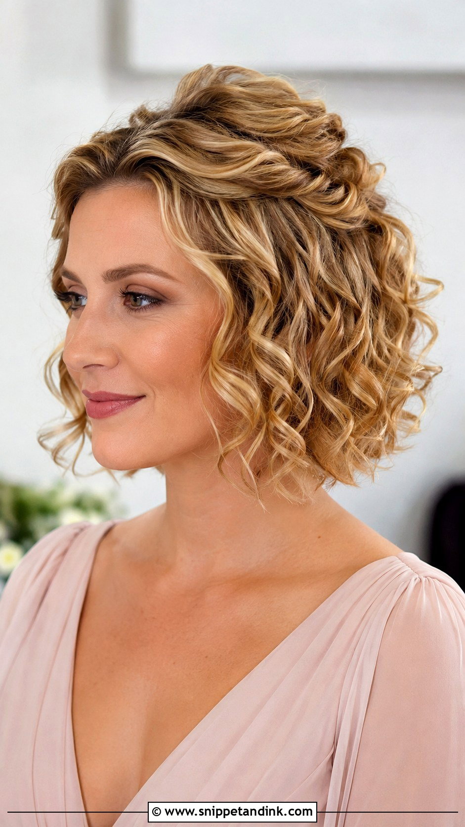 Short Curly Half Updo - Snippet and Ink - 15 Short Curly Hair Updo for Wedding Ideas