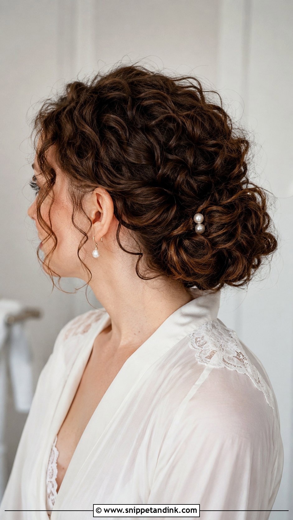 Short Curly Low Bun Updo - Snippet and Ink - 15 Short Curly Hair Updo for Wedding Ideas