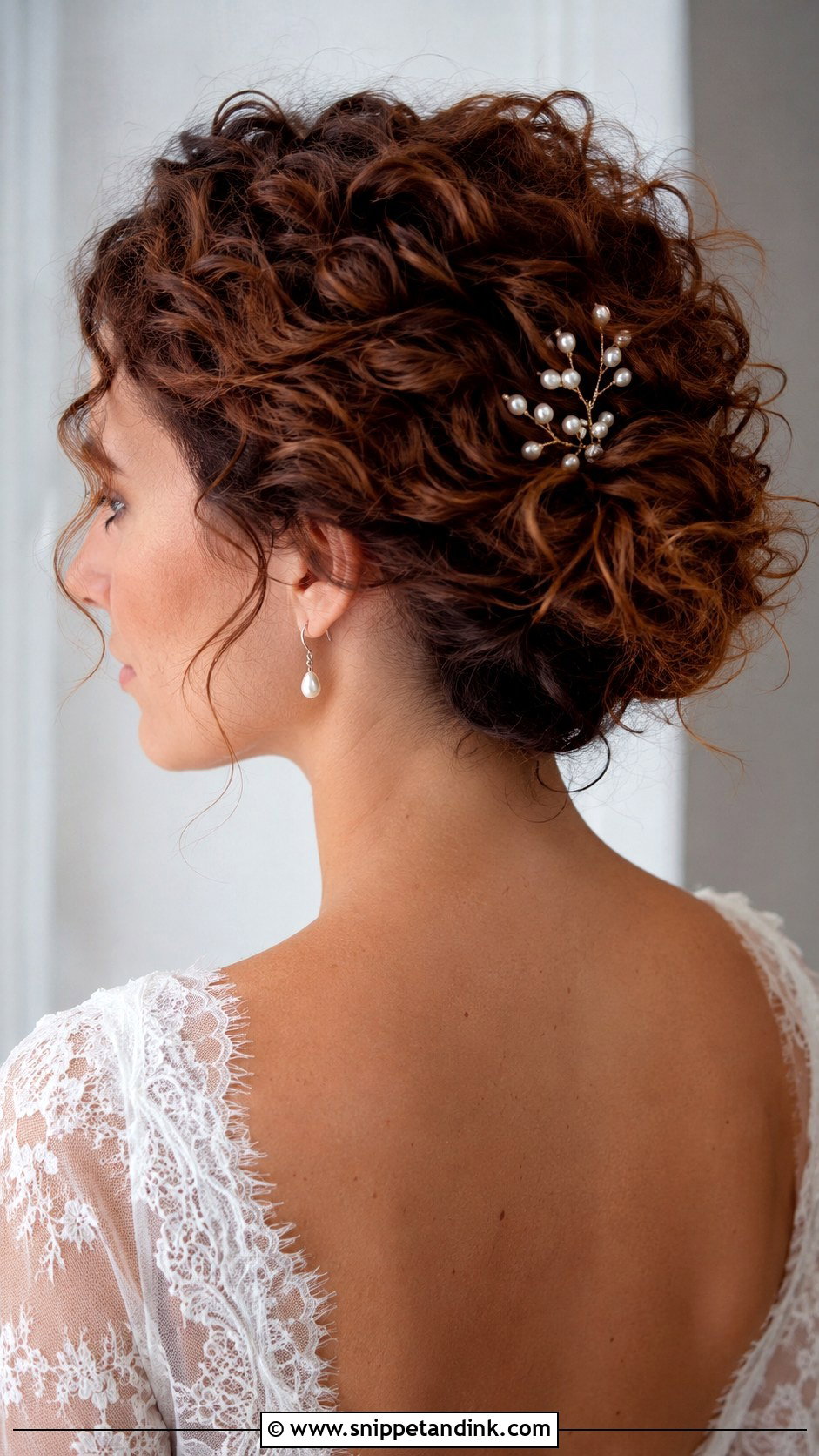 Short Curly Messy Bun Wedding Hairstyle - Snippet and Ink - 15 Short Curly Hair Wedding Hairstyles