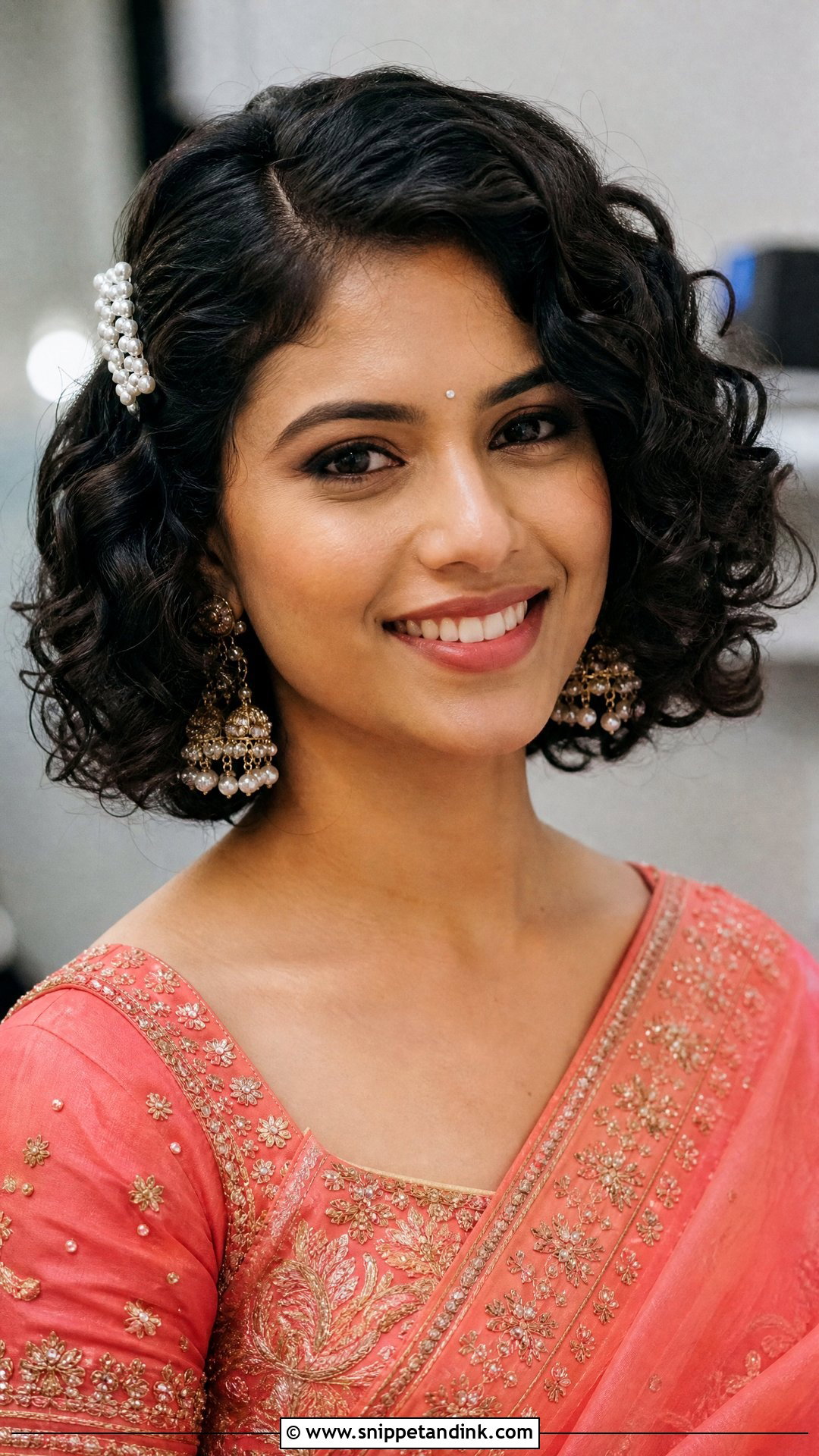 Short Curly Open Hairstyle For Indian Wedding - Snippet and Ink - 15 Curly Open Hairstyles Indian Wedding