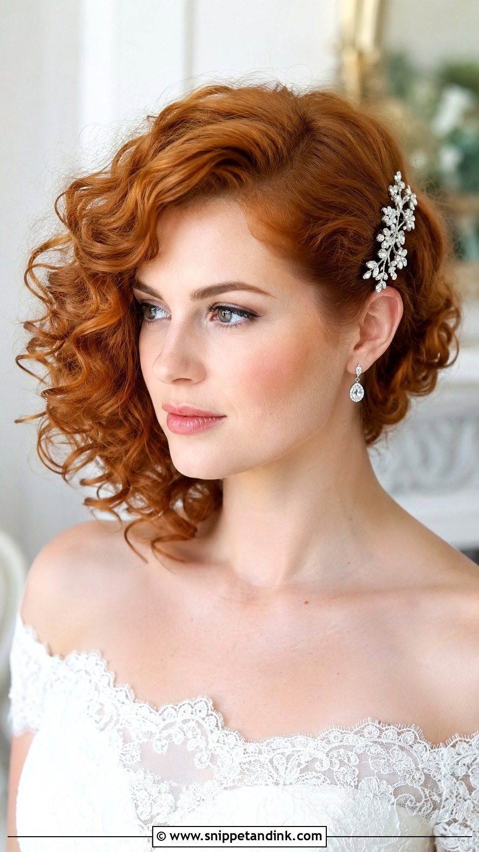 Short Curly Side Part Bridal Hair - Snippet and Ink - 15 Short Curly Hair Bridal Hairstyles