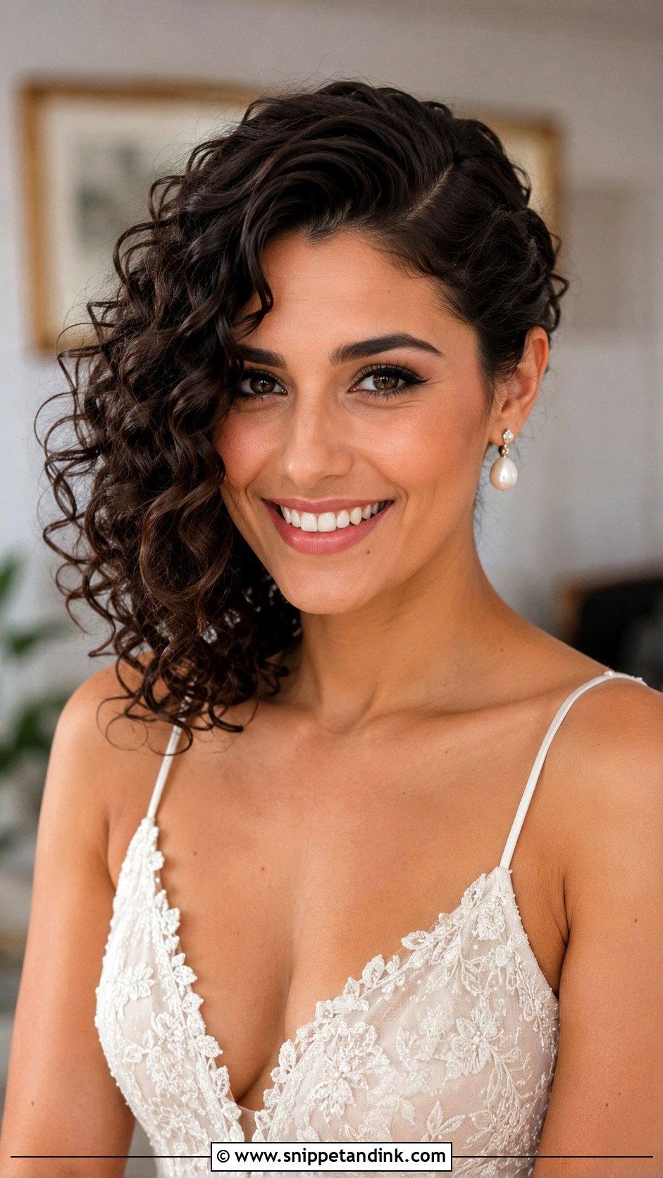 Short Curly Side Part Wedding Hairstyle - Snippet and Ink - 15 Short Curly Hair Wedding Hairstyles