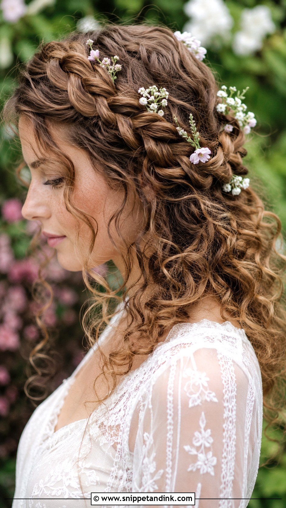 Short Curly Updo With Flower Crown - Snippet and Ink - 20 Short Curly Wedding Hairstyles