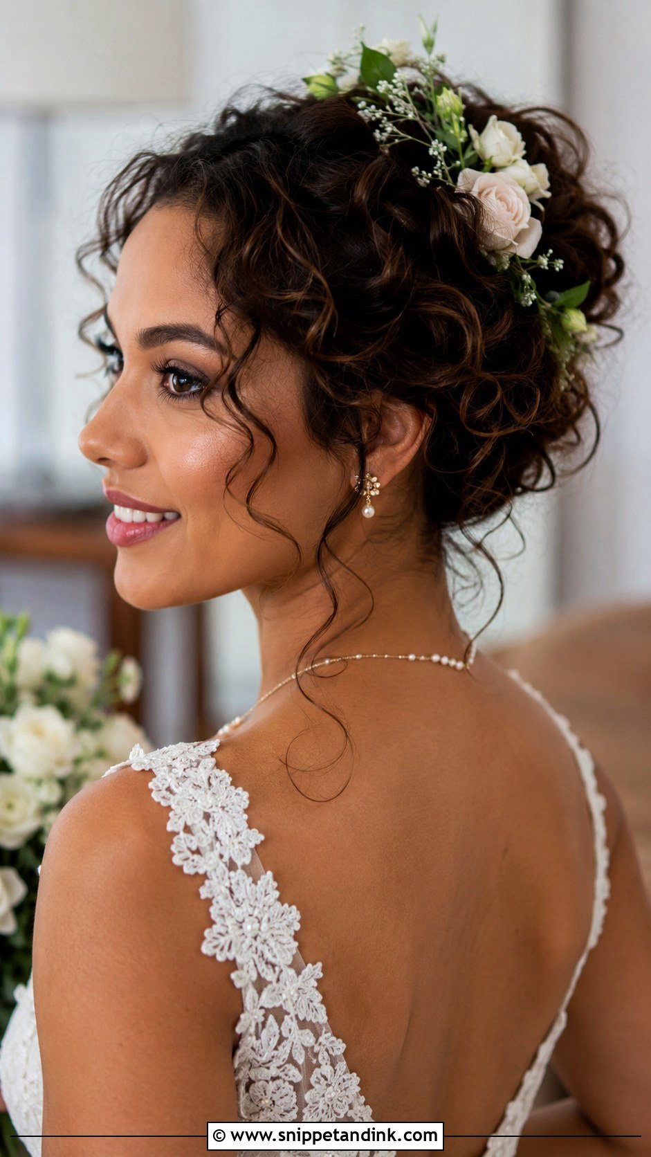 Short Curly Updo With Flowers - Snippet and Ink - 30 Short Hairstyle Women Wedding Ideas
