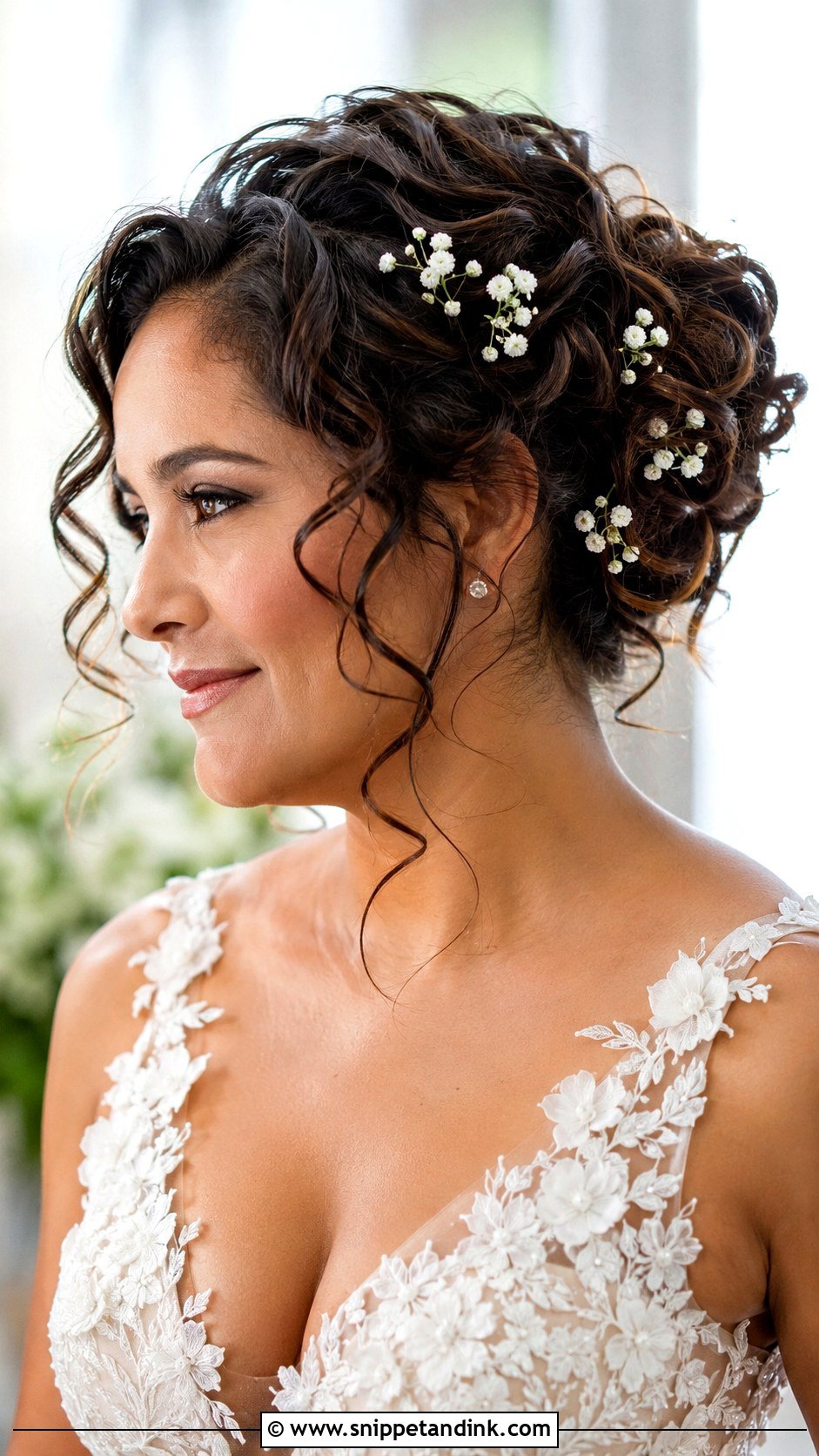 Short Curly Updo With Flowers - Snippet and Ink - 15 Short Curly Hair Updo for Wedding Ideas