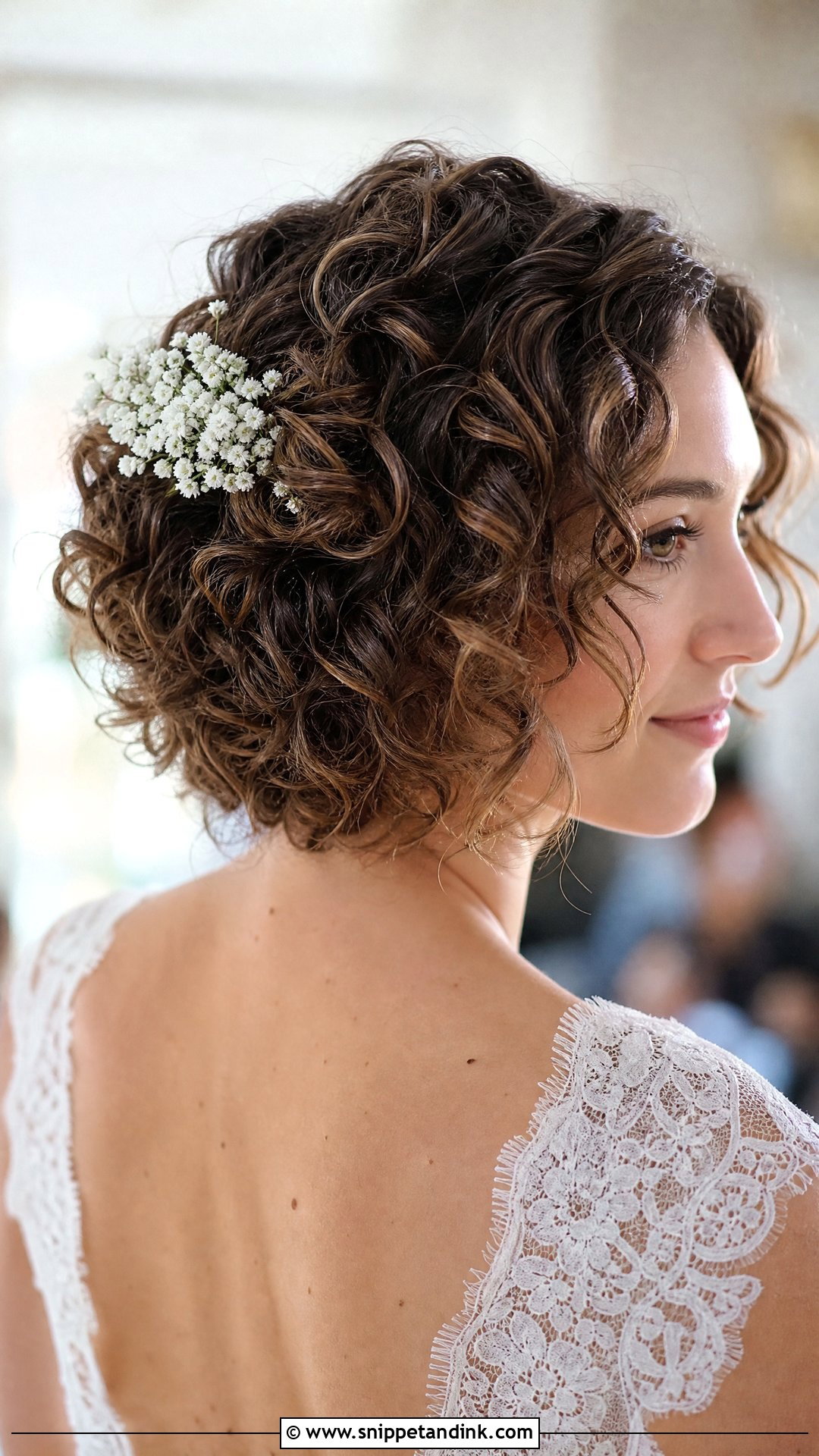 Short Curly Wedding Hair With Floral Accents - Snippet and Ink - 20 Naturally Curly Wedding Hair Ideas