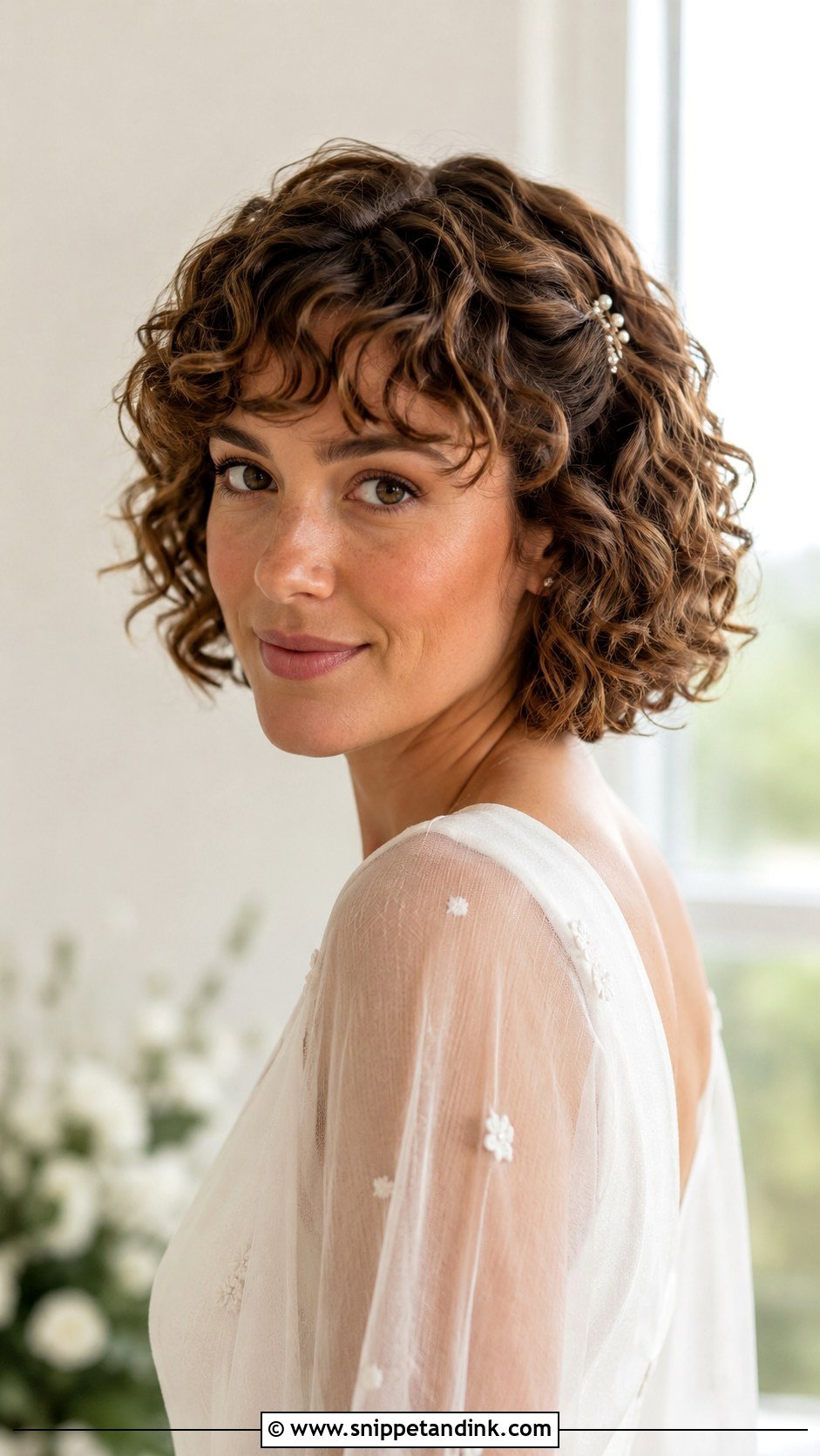 Short Curly Wedding Hairstyle With Bangs - Snippet and Ink - 15 Short Curly Hair Wedding Hairstyles