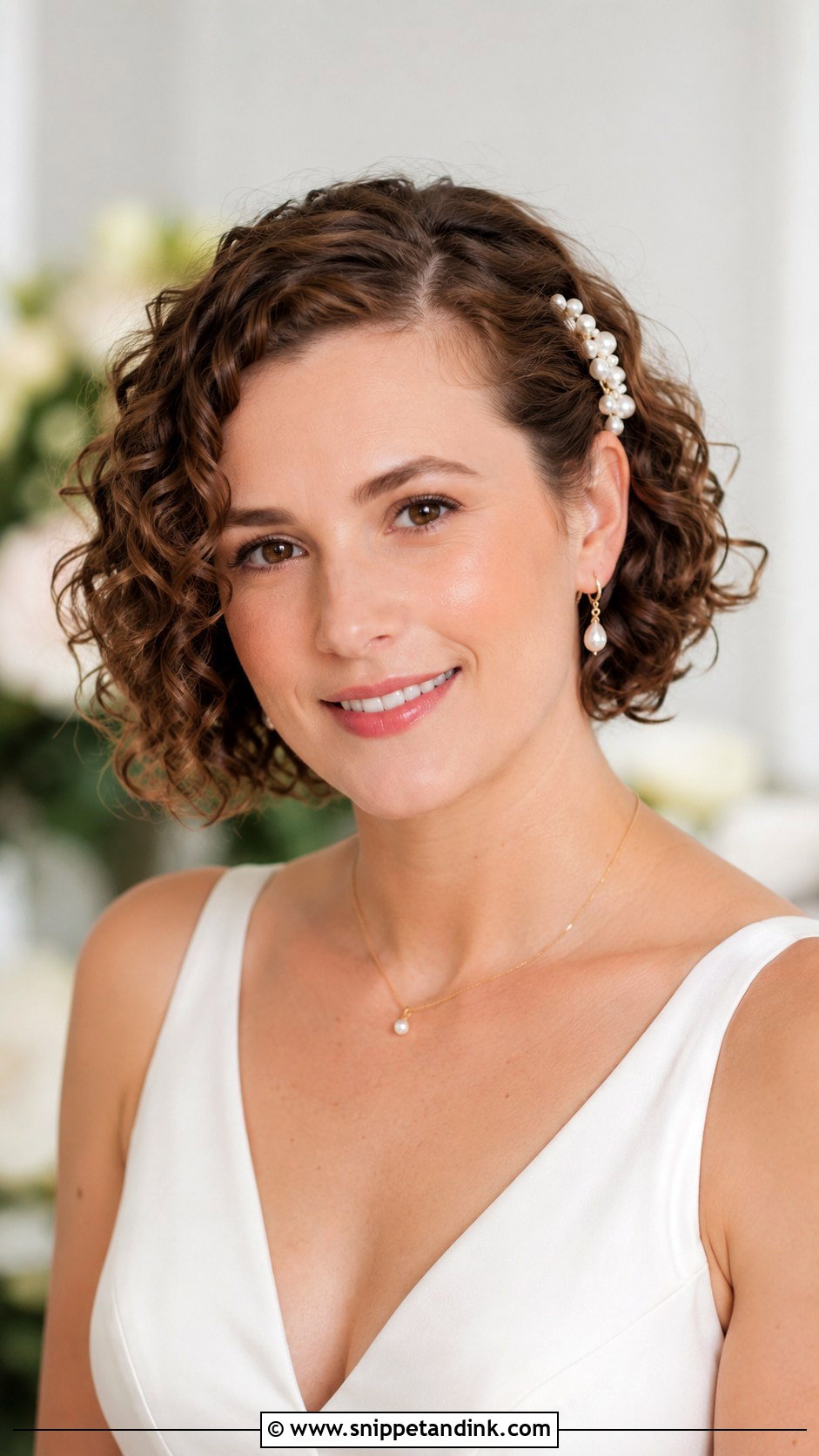Short Curly Wedding Hairstyle With Side Clip - Snippet and Ink - 15 Short Curly Hair Wedding Hairstyles