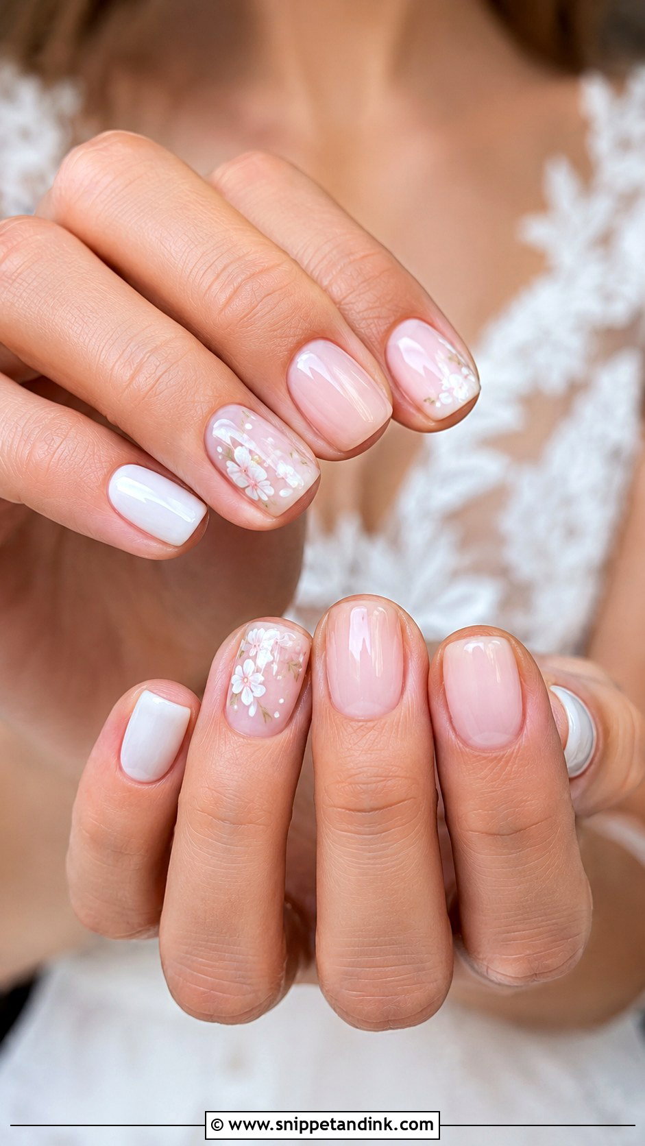 Short Floral Bridal Nails - Snippet and Ink - 20 Floral Bridal Nails