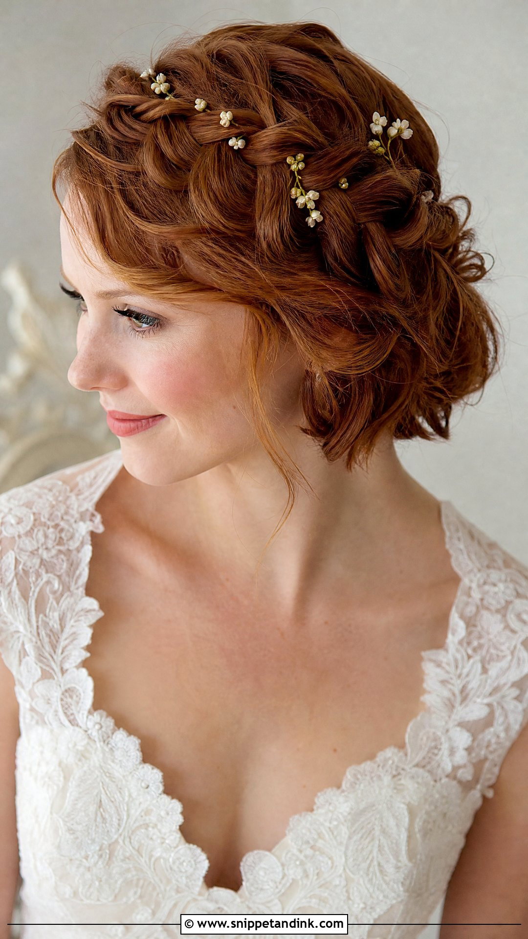 Short Hair Braided Crown Bridal Updo - Snippet and Ink - 15 Bridal Updo for Short Hair Ideas