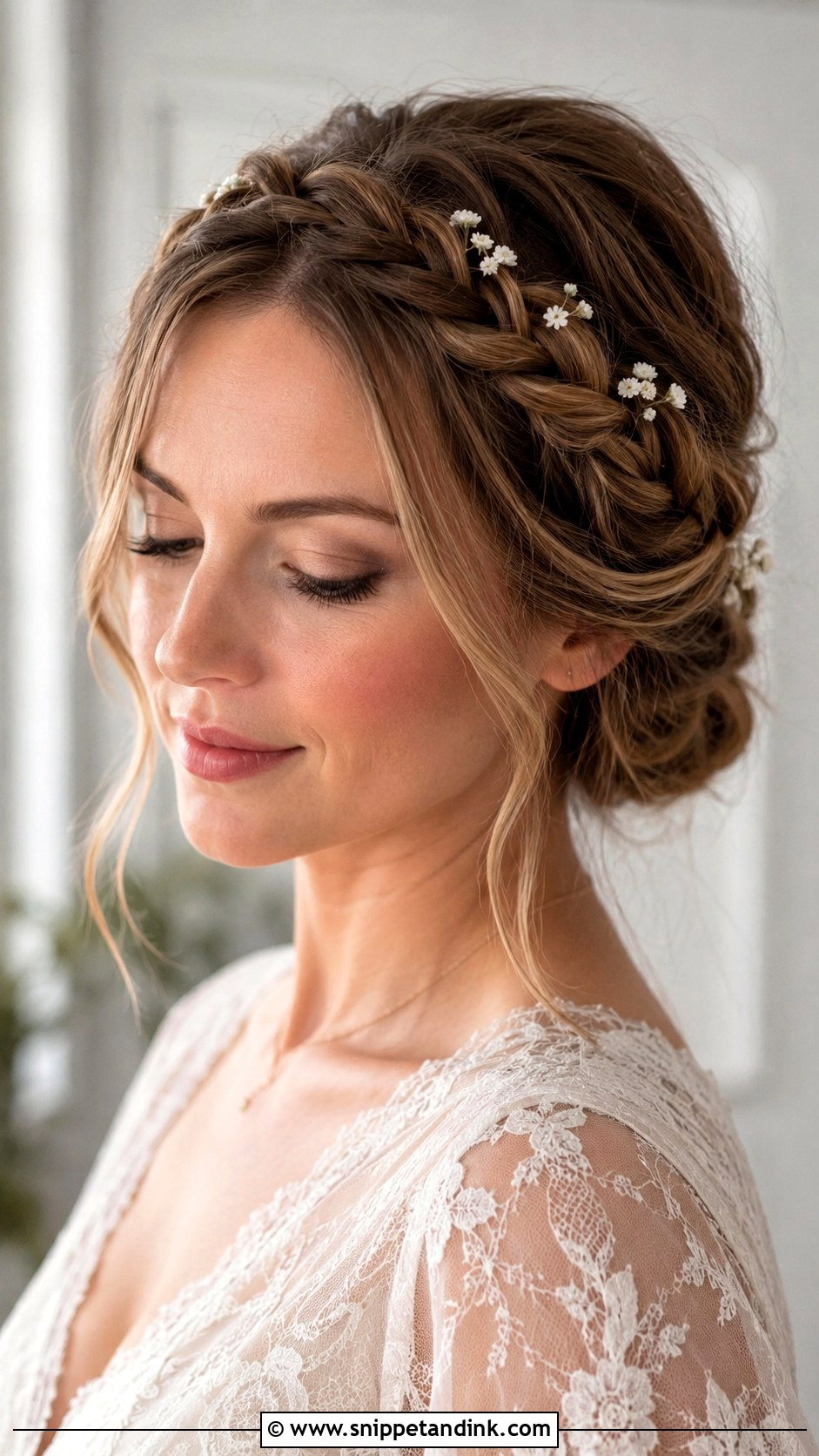 Short Hair Braided Crown Updo - Snippet and Ink - 15 Short Hair Bridal Updo Ideas