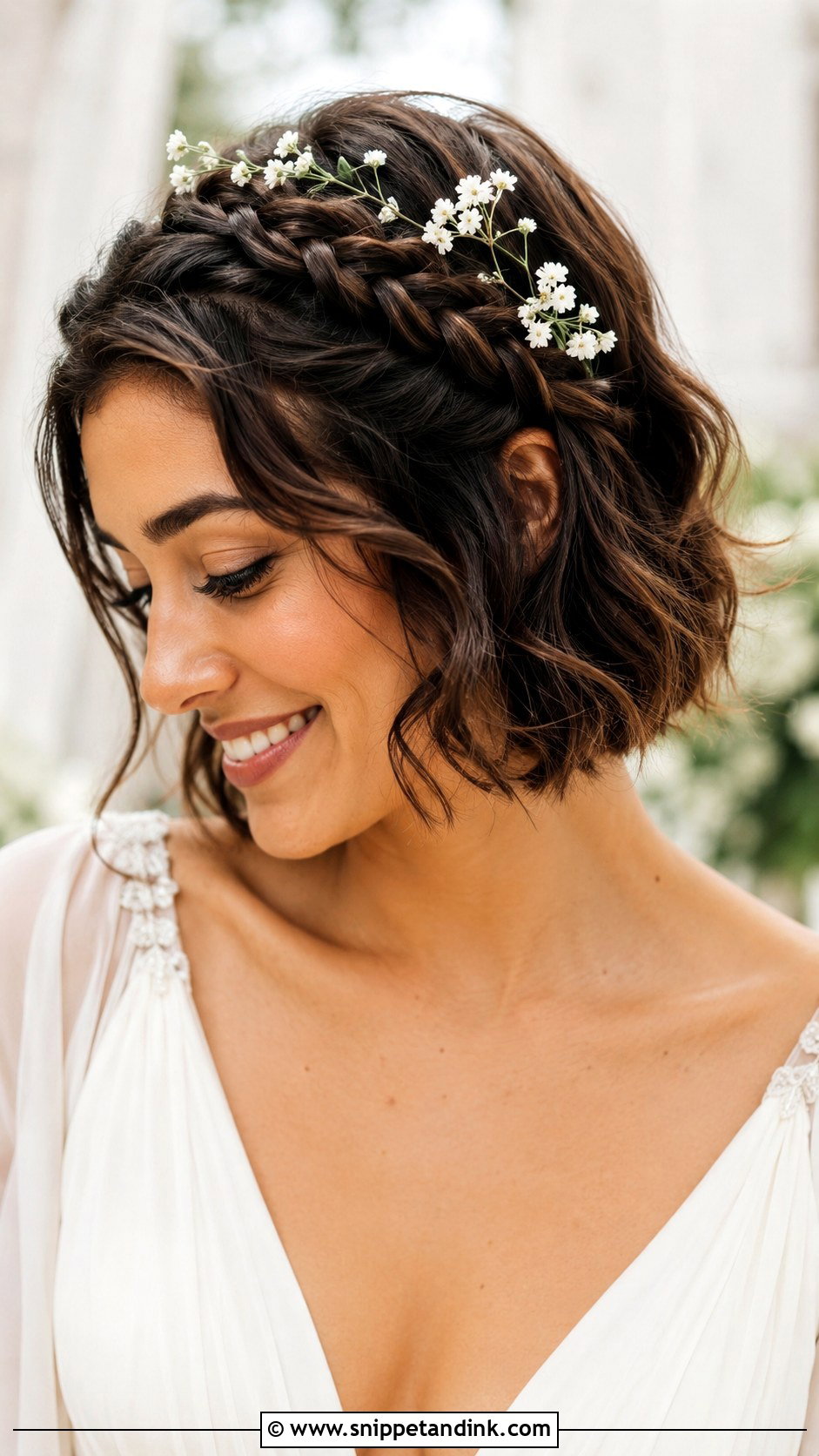 Short Hair Braided Crown Wedding Hairstyle - Snippet and Ink - 15 Hairstyles for Short Hair Marriage