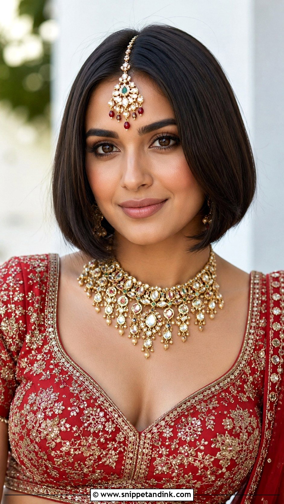 Short Hair Bridal Bob With Maang Tikka - Snippet and Ink - 15 Indian Bridal Hairstyles for Short Hair