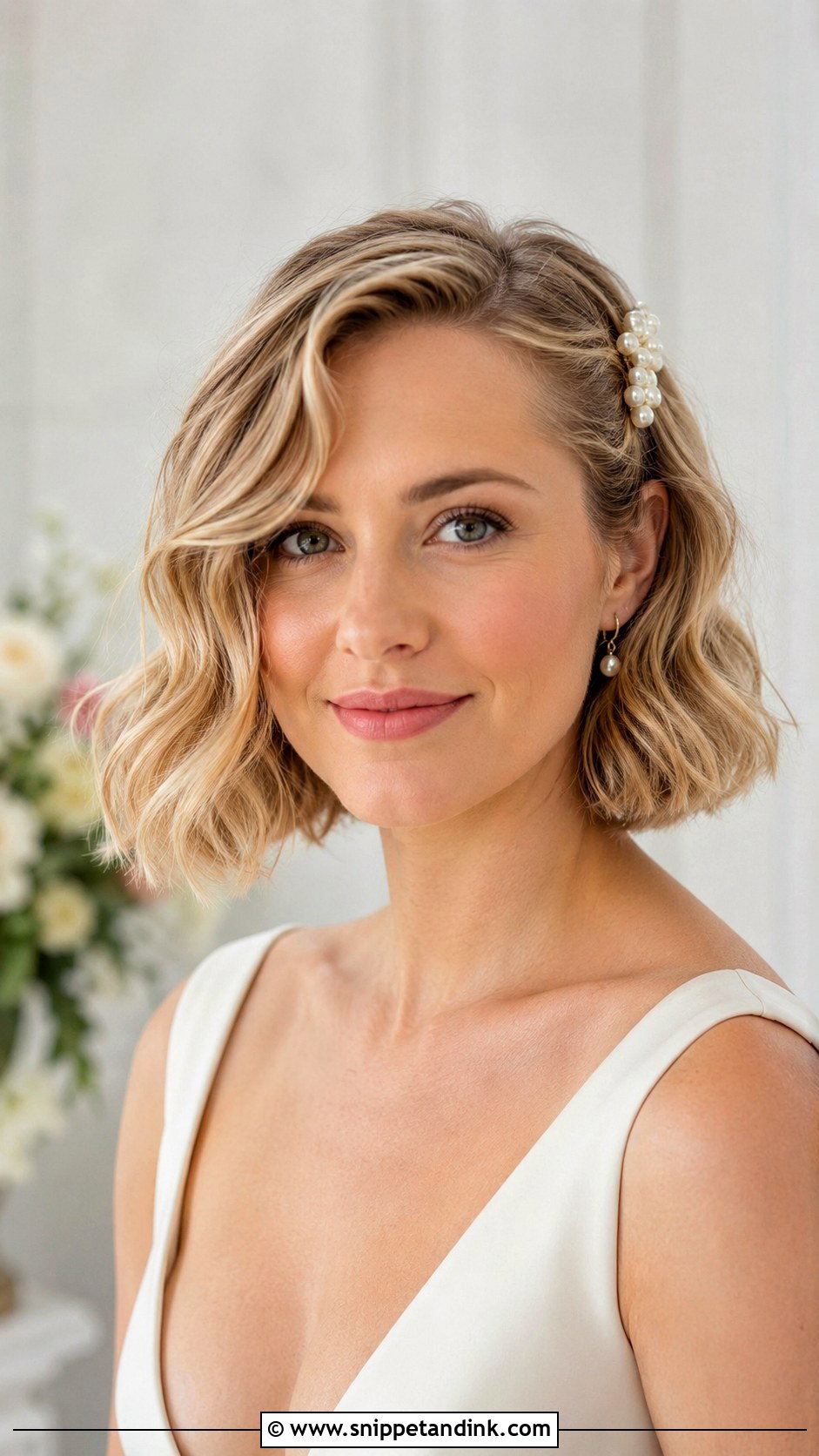 Short Hair Bridal Bob With Soft Waves - Snippet and Ink - 15 Hairstyles for Short Hair Marriage