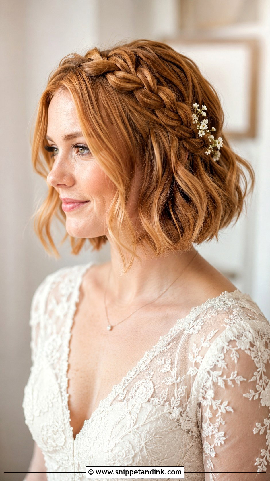 Short Hair Bridal Braided Crown Bob - Snippet and Ink - 20 Bridal Hairstyle Short Hair Ideas