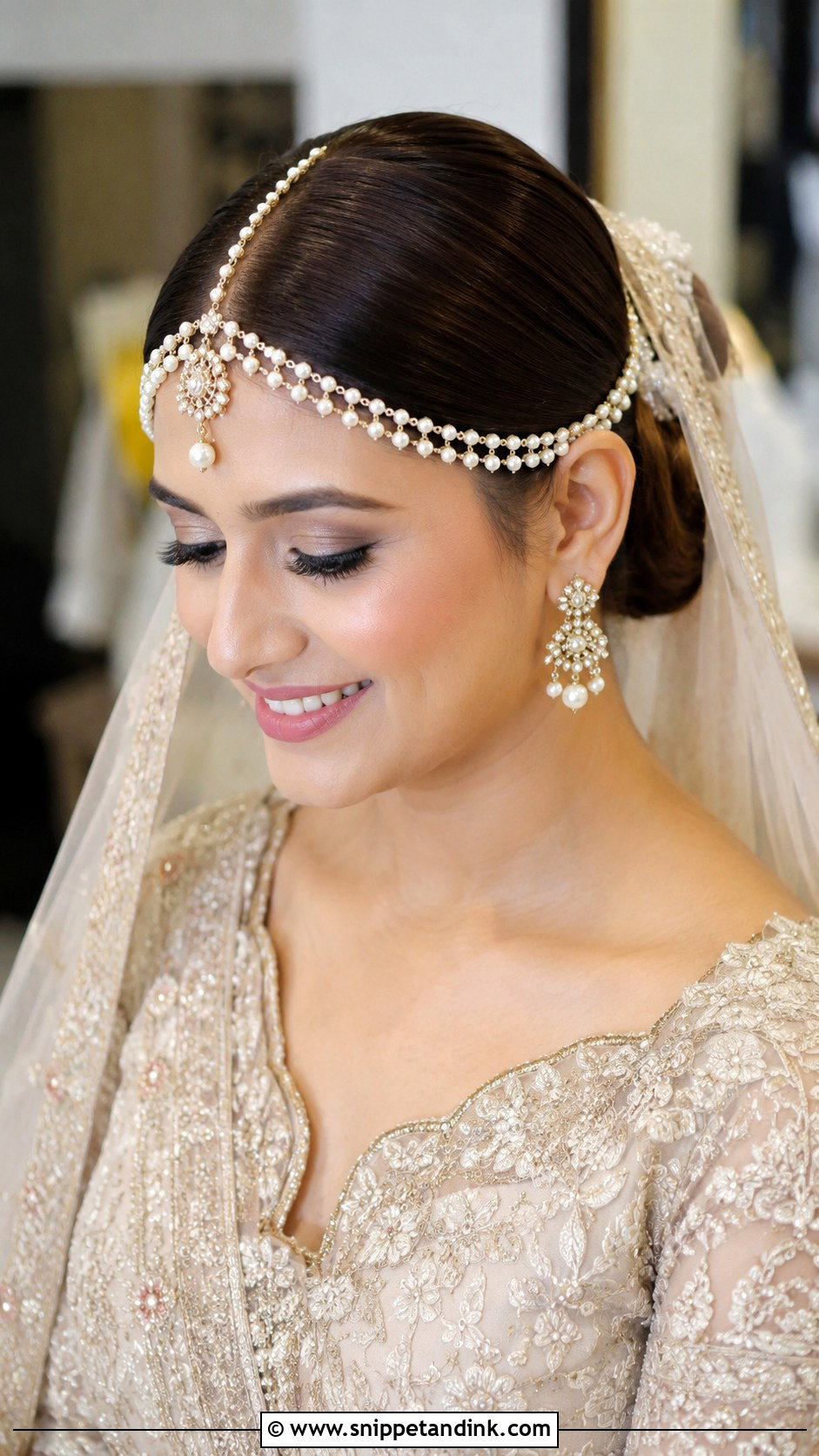 Short Hair Bridal Mathapatti Bun - Snippet and Ink - 20 Bridal Mathapatti Hairstyles