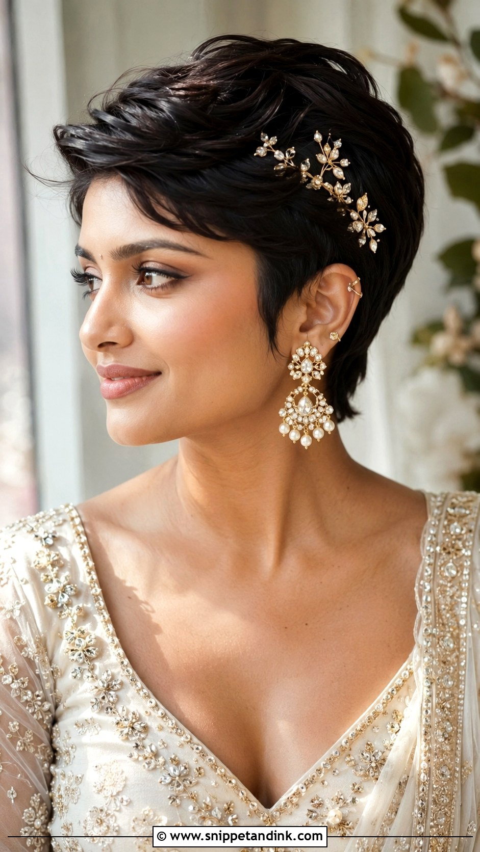 Short Hair Bridal Pixie With Hair Accessories - Snippet and Ink - 15 Indian Bridal Hairstyles for Short Hair
