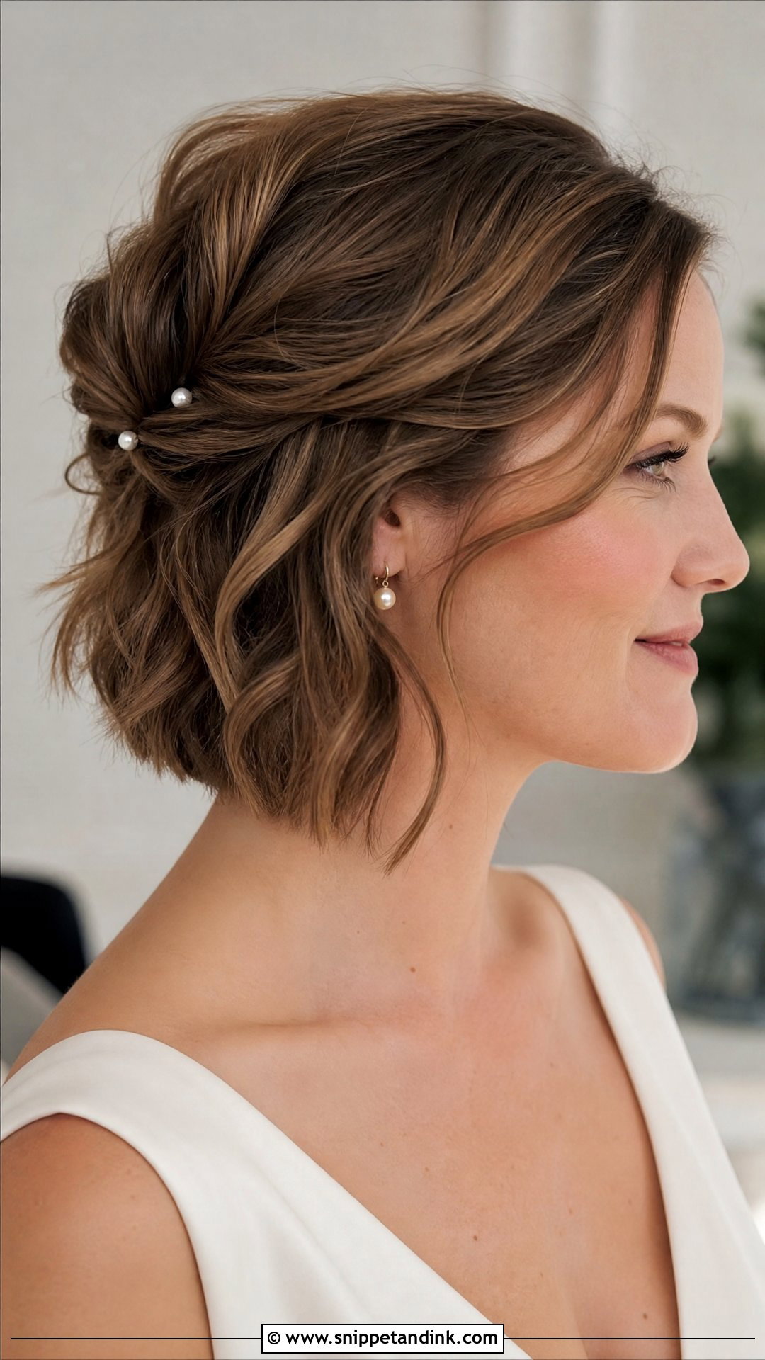 Short Hair Bridal Updo With Pearls - Snippet and Ink - 15 Bridal Updo with Pearls Ideas