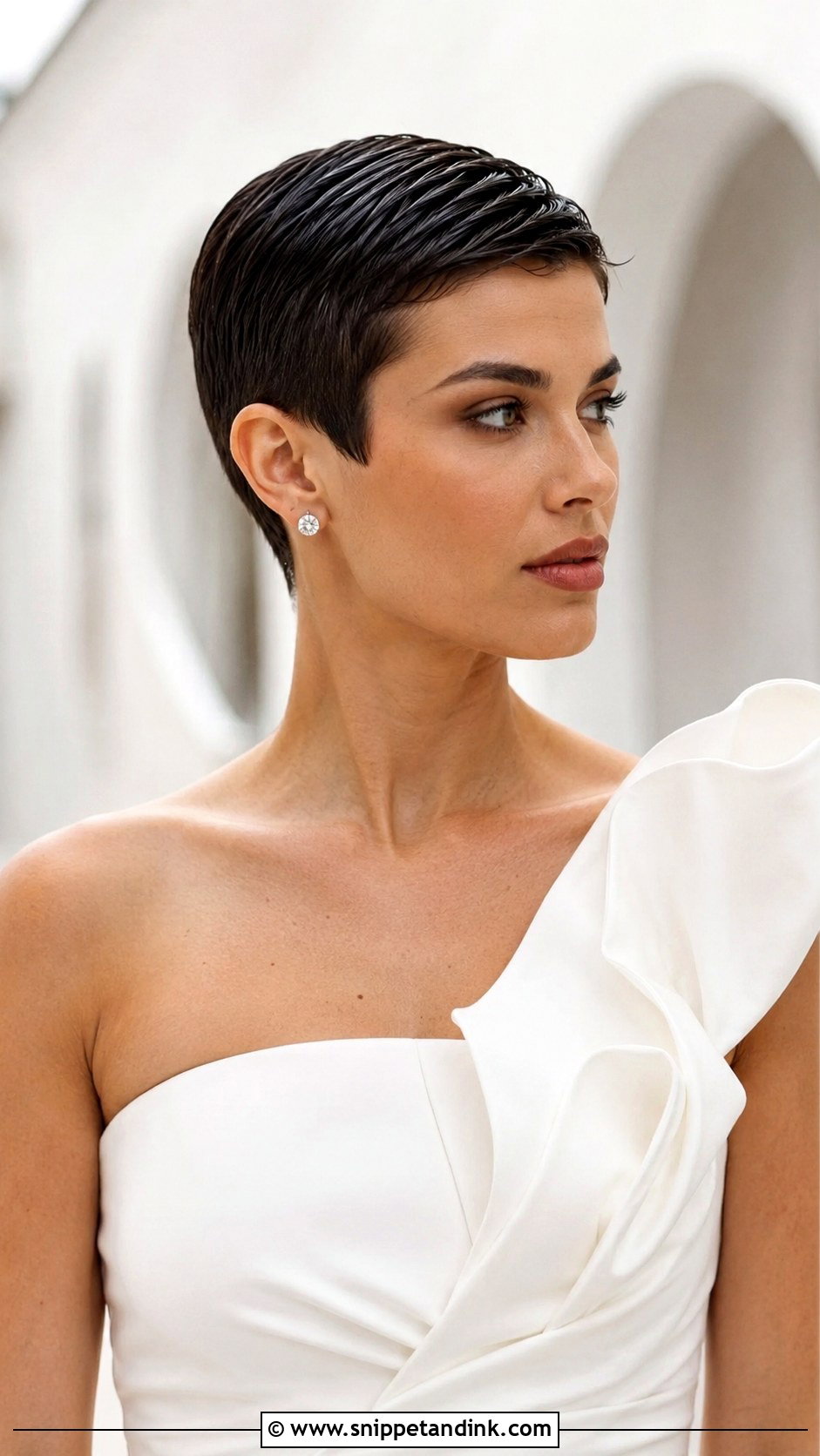 Short Hair Bridal Wet Look Pixie - Snippet and Ink - 20 Bridal Hairstyle Short Hair Ideas