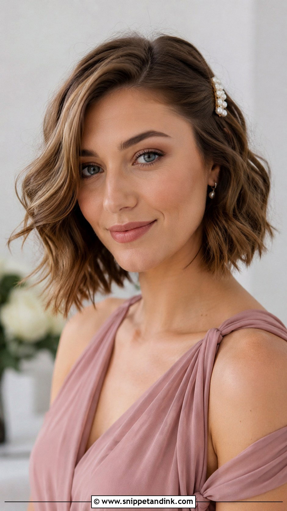 Short Hair Bridesmaid Bob With Pearl Clip - Snippet and Ink - 20 Short Hair Wedding Styles Bridesmaid