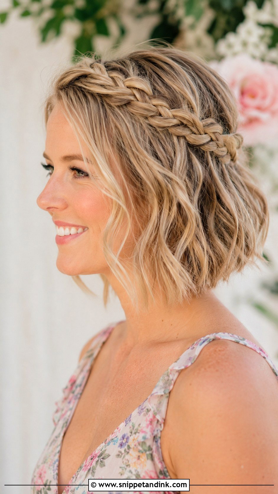 Short Hair Bridesmaid Braided Crown Bob - Snippet and Ink - 20 Short Hair Wedding Styles Bridesmaid