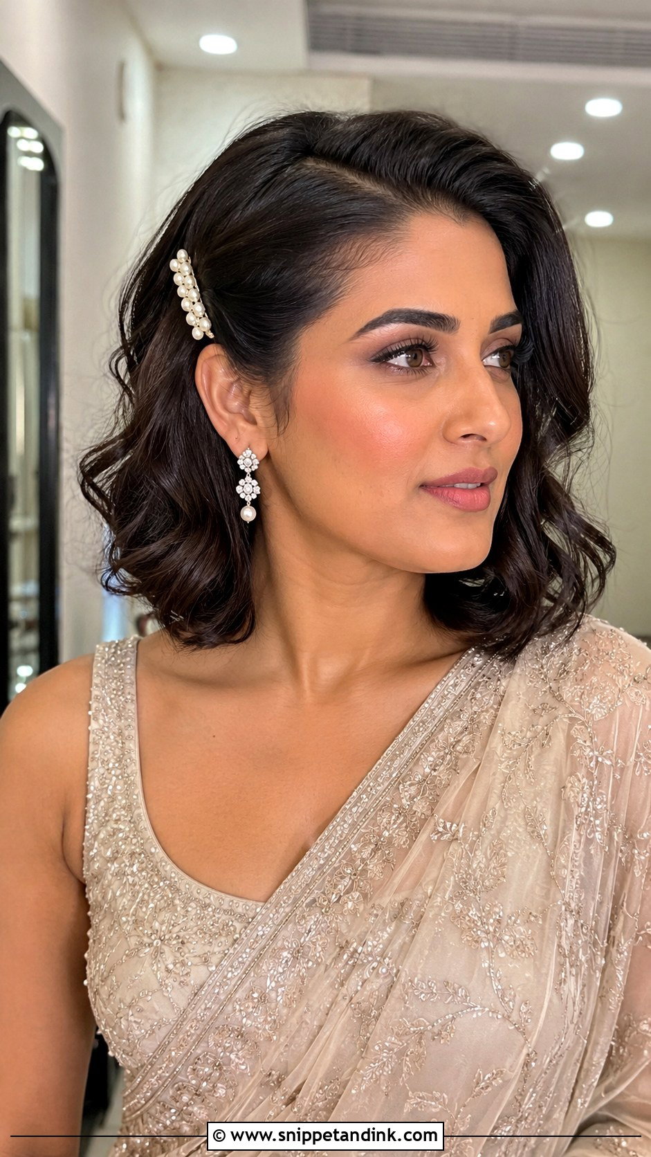 Short Hair Bridesmaid Hairstyle for Saree - Snippet and Ink - 25 Bridesmaid Hairstyles for Saree