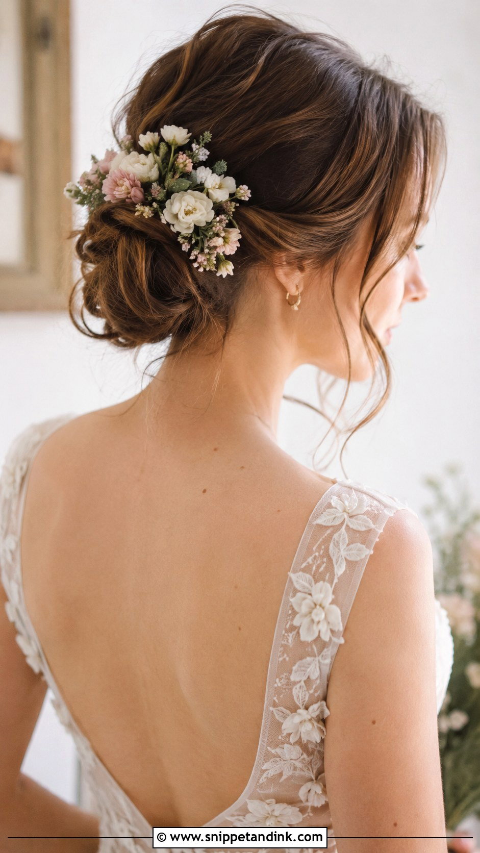Short Hair Chignon With Flowers - Snippet and Ink - 25 Short Hair Style for Wedding Ideas