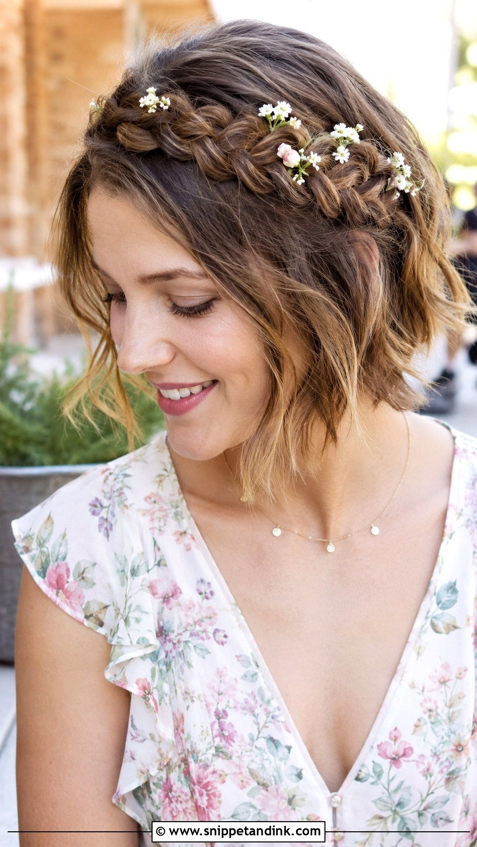 Short Hair Crown Braid for Weddings - Snippet and Ink - 25 Short Hairstyle Wedding Guest Ideas