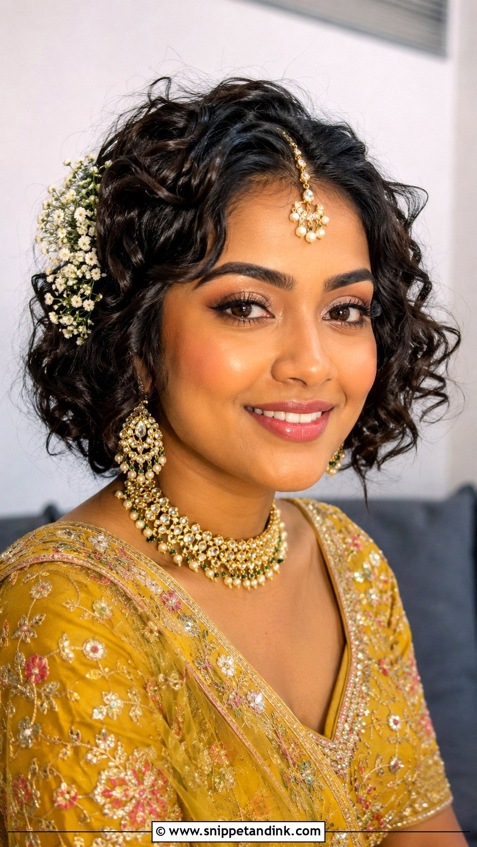 Short Hair Curly Bridal Hairstyle - Snippet and Ink - 15 Indian Bridal Hairstyles for Short Hair