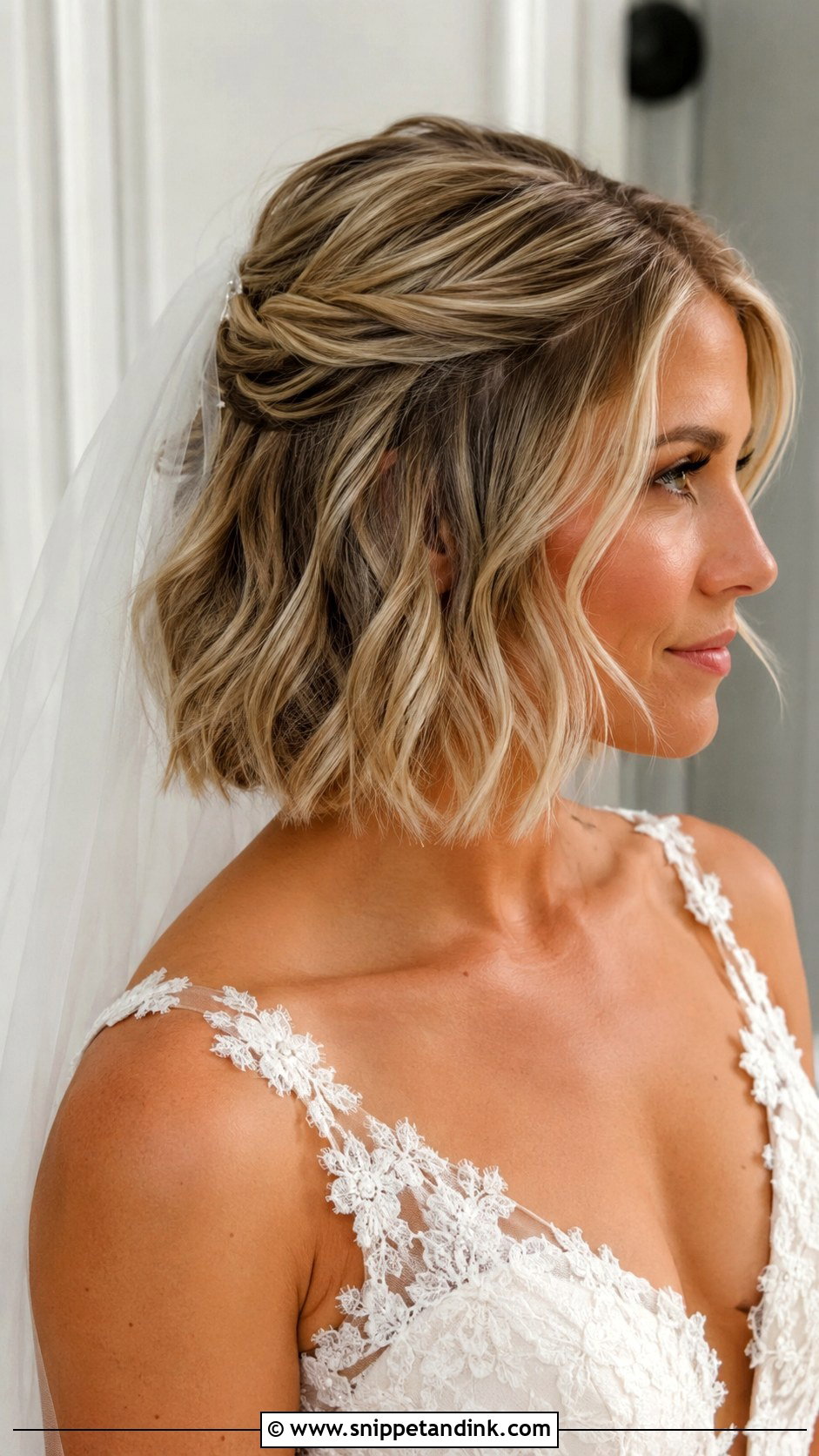 Short Hair Half Up Bridal Updo - Snippet and Ink - 15 Short Hair Bridal Updo Ideas