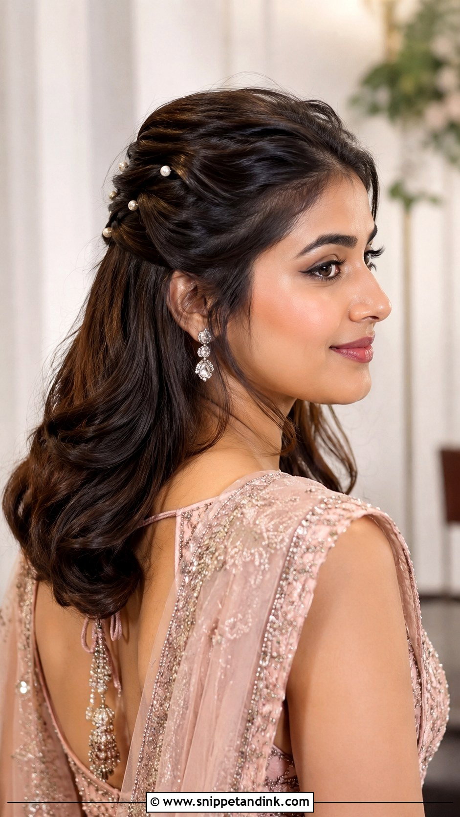 Short Hair Half Up Engagement Hairstyle - Snippet and Ink - 15 Short Hair Indian Engagement Hairstyles
