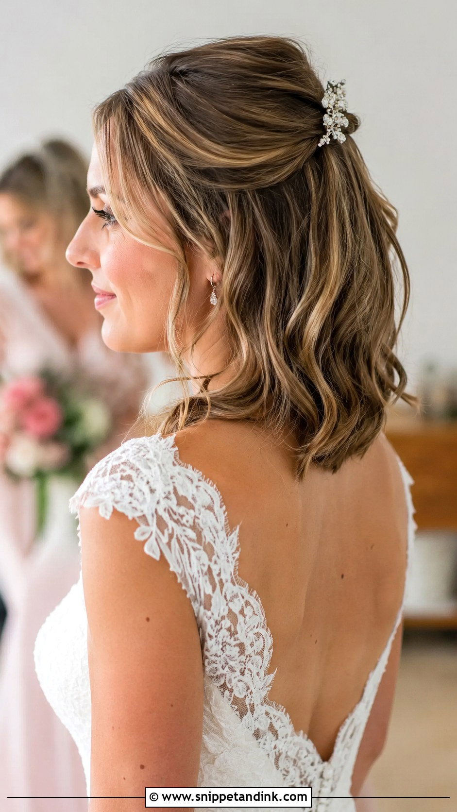 Short Hair Half Up Half Down - Snippet and Ink - 30 Short Hair Bride Ideas