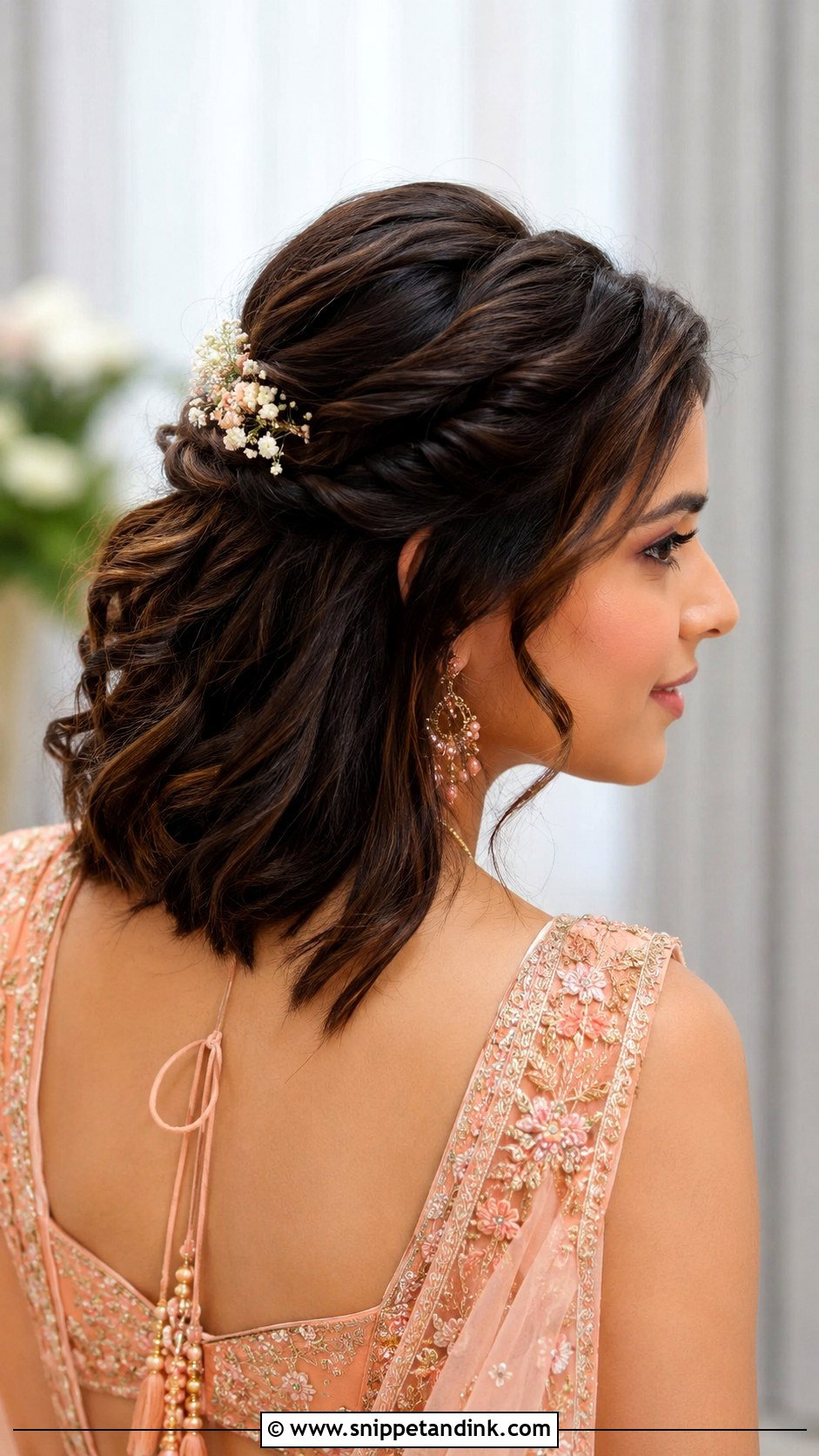 Short Hair Half Up Half Down Bridal Hairstyle - Snippet and Ink - 15 Indian Bridal Hairstyles for Short Hair
