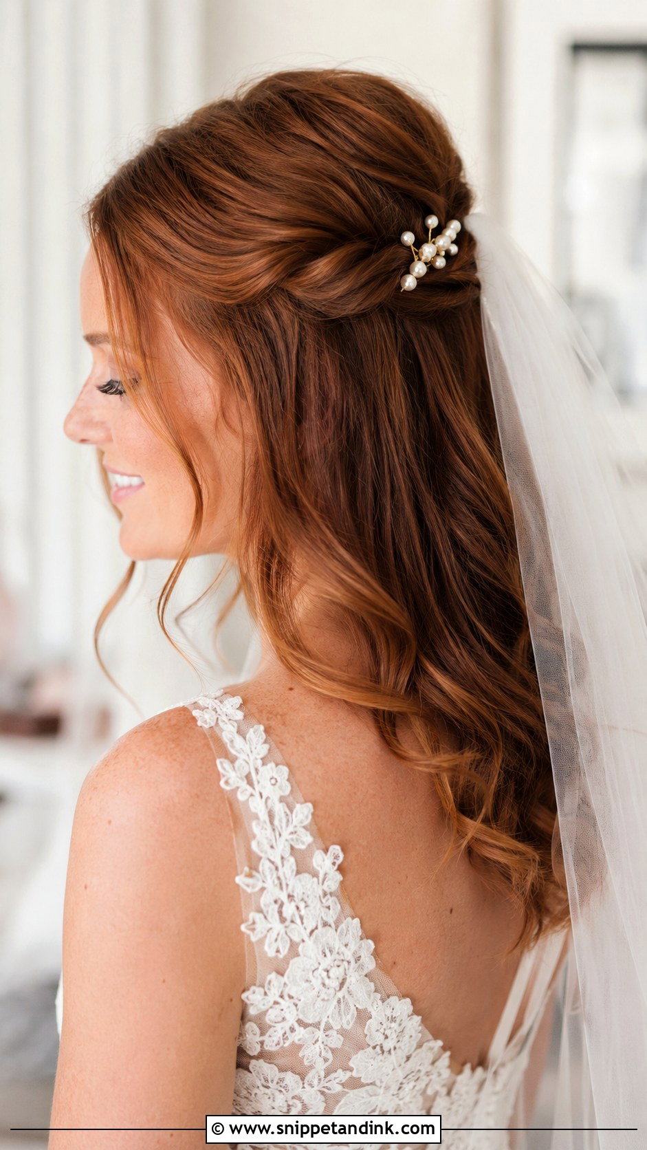 Short Hair Half Up Half Down Bridal Style - Snippet and Ink - 25 Short Bridal Hairstyles