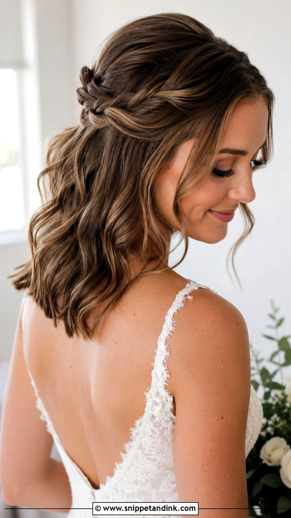 Short Hair Half Up Half Down Wedding Style - Snippet and Ink - 20 Bridal Hair for Short Hair Ideas